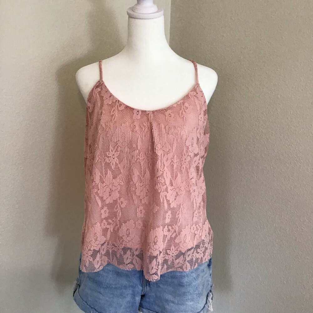 Evolutionary Womens Lace Overlay Camisole Tank Top Pink Size L